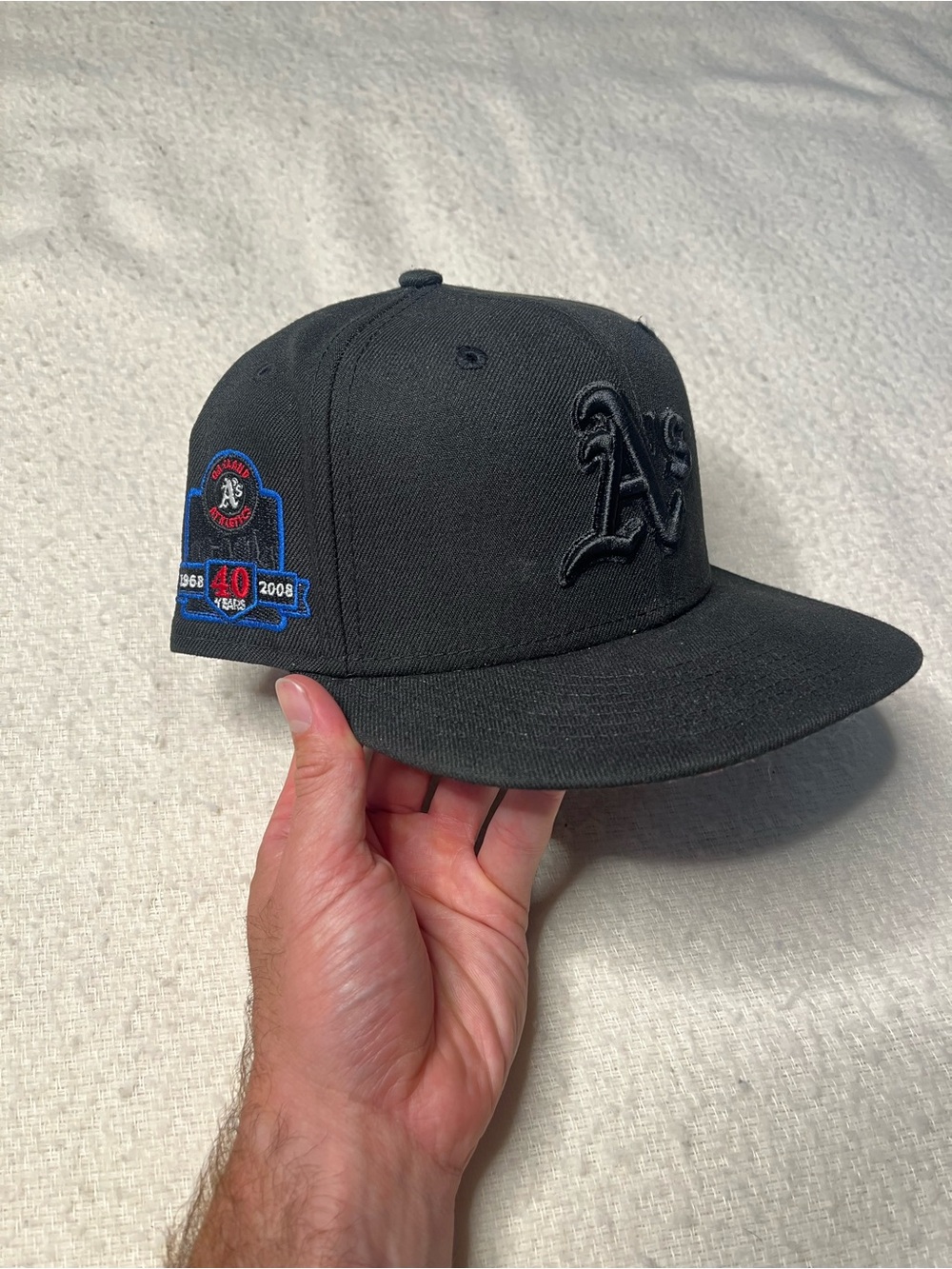New Era MLB Oakland Athletics 40th Anniversary Patch Fitted Black Hat Cap 7 3/8
